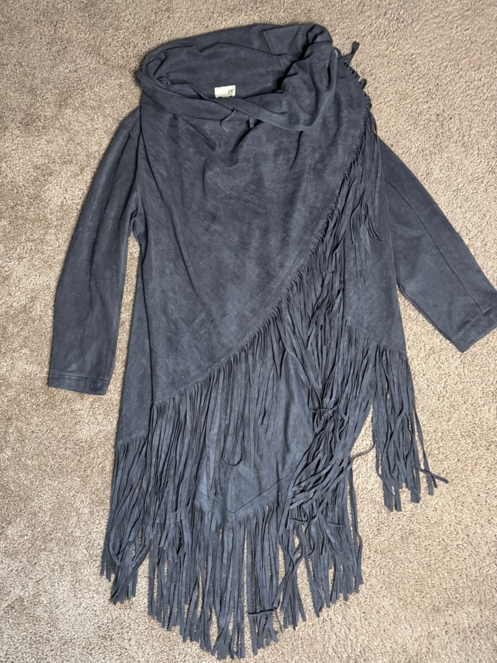 JOH Branded Fringed Wrap Poncho in Charcoal